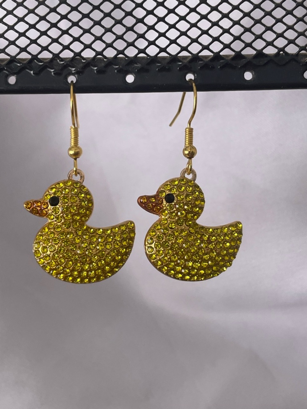 Yellow Crystal Duck Earrings